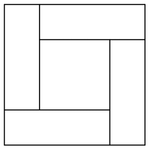 Fire kongruente rektangler som er satt sammen til et kvadrat. De fire rektanglenes ytterkant danner et stort kvadrat, og de fire rektanglenes innerkant danner et mindre kvadrat i midten av det store.